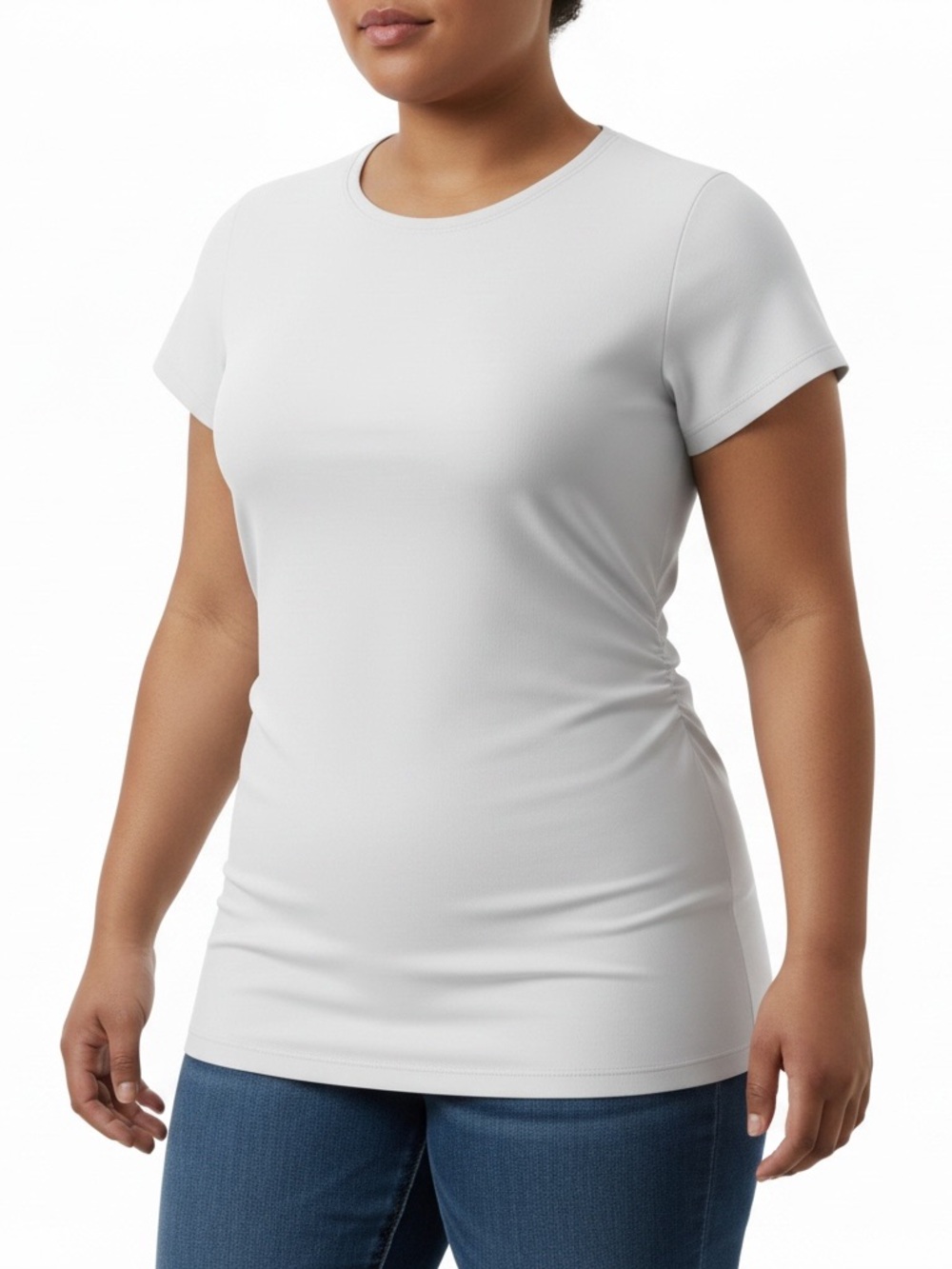 14th & Union White Short Sleeve Side-Ruched Tee Size 2X